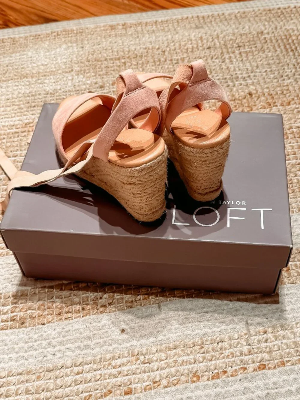 LOFT Espadrille Wedges with Ankle Straps in Rose